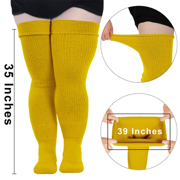 Womens Plus Size Thigh High SocksMustard Yellow丨Moon Wood