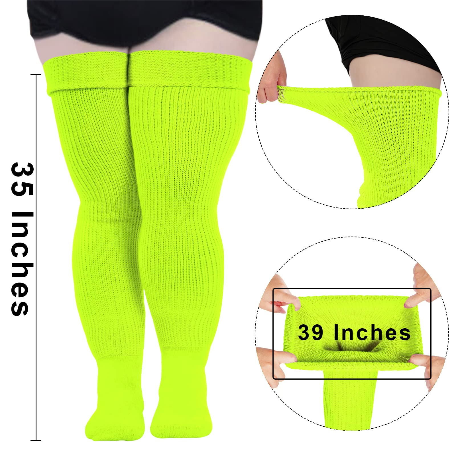 Womens Plus Size Thigh High Socks-Neon Yellow