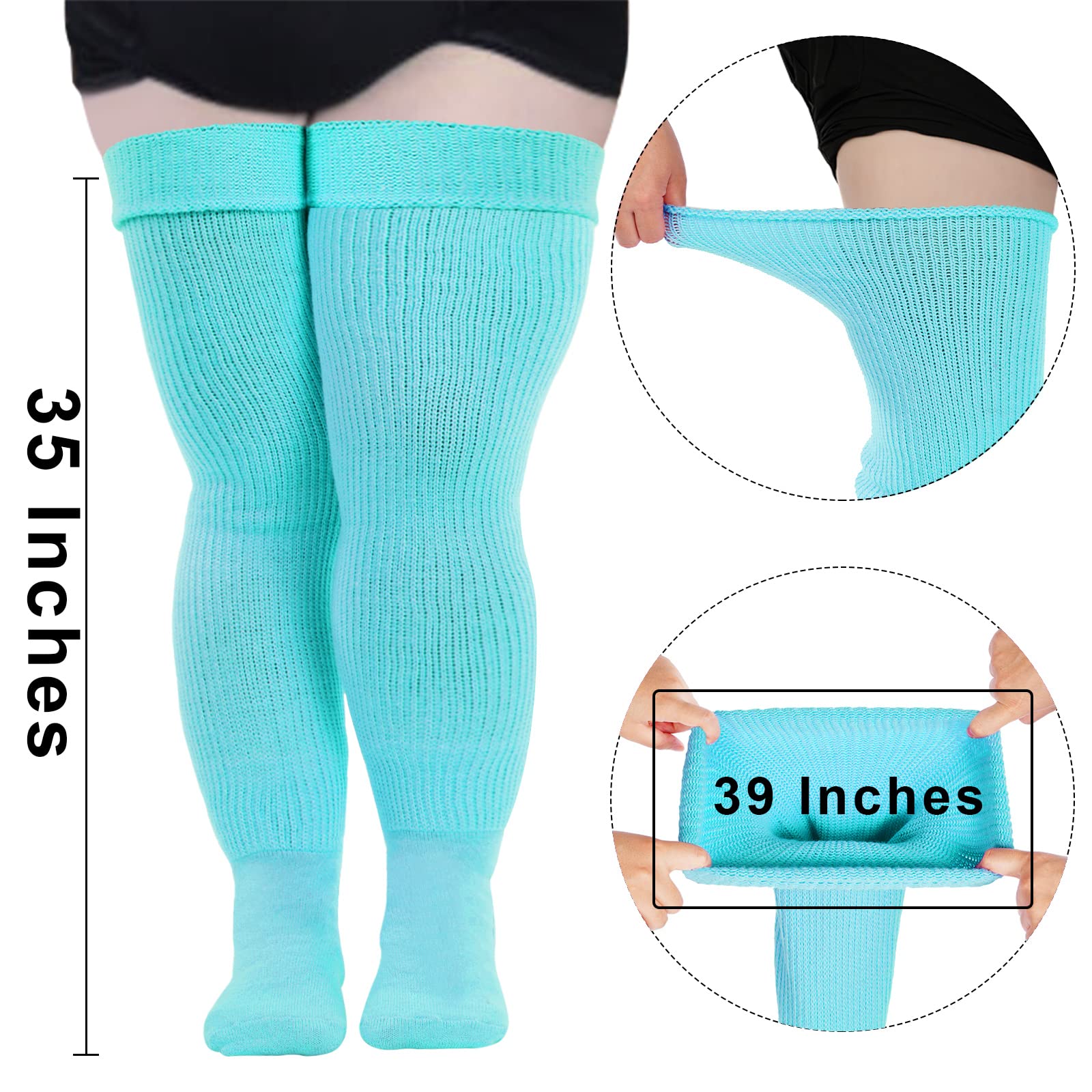 Womens Plus Size Thigh High Socks-Pastel Blue - Moon Wood