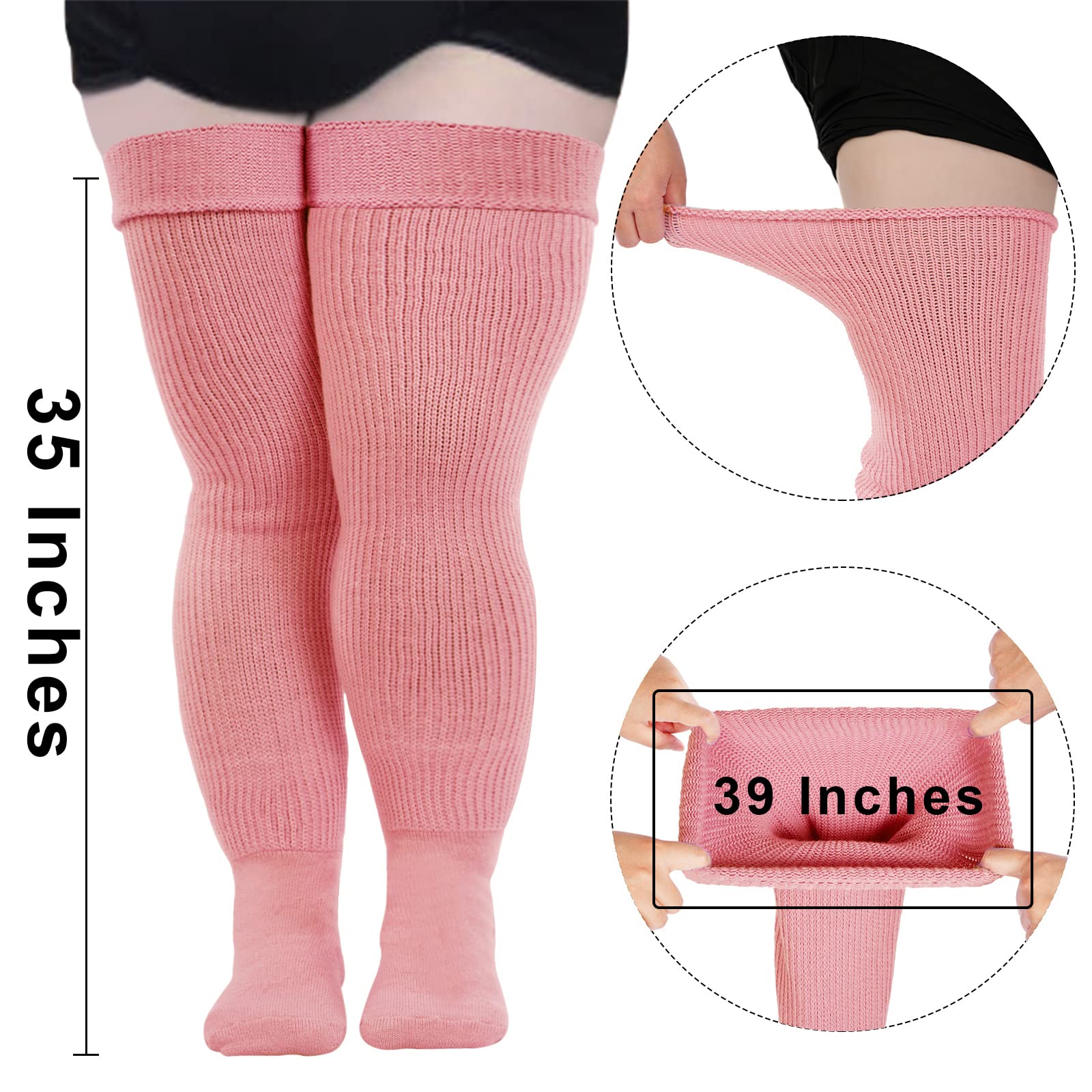 Womens Plus Size Thigh High Socks-Salmon Pink - Moon Wood