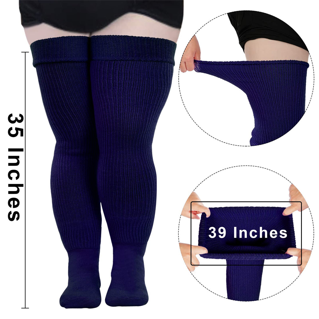 Womens Plus Size Thigh High SocksSmokey Navy丨Moon Wood
