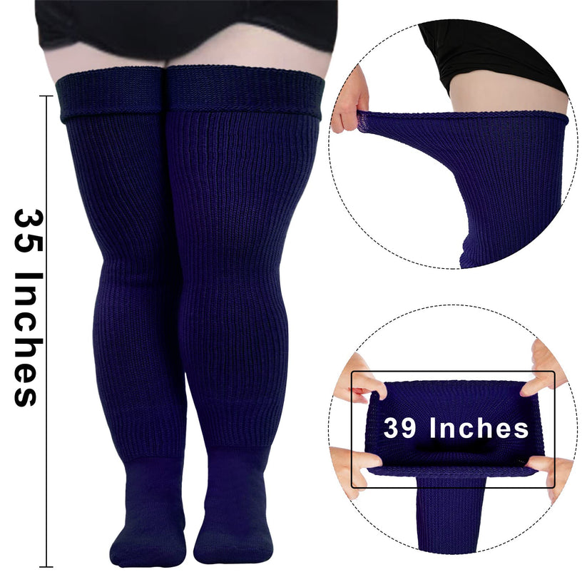 Womens Plus Size Thigh High SocksSmokey Navy丨Moon Wood