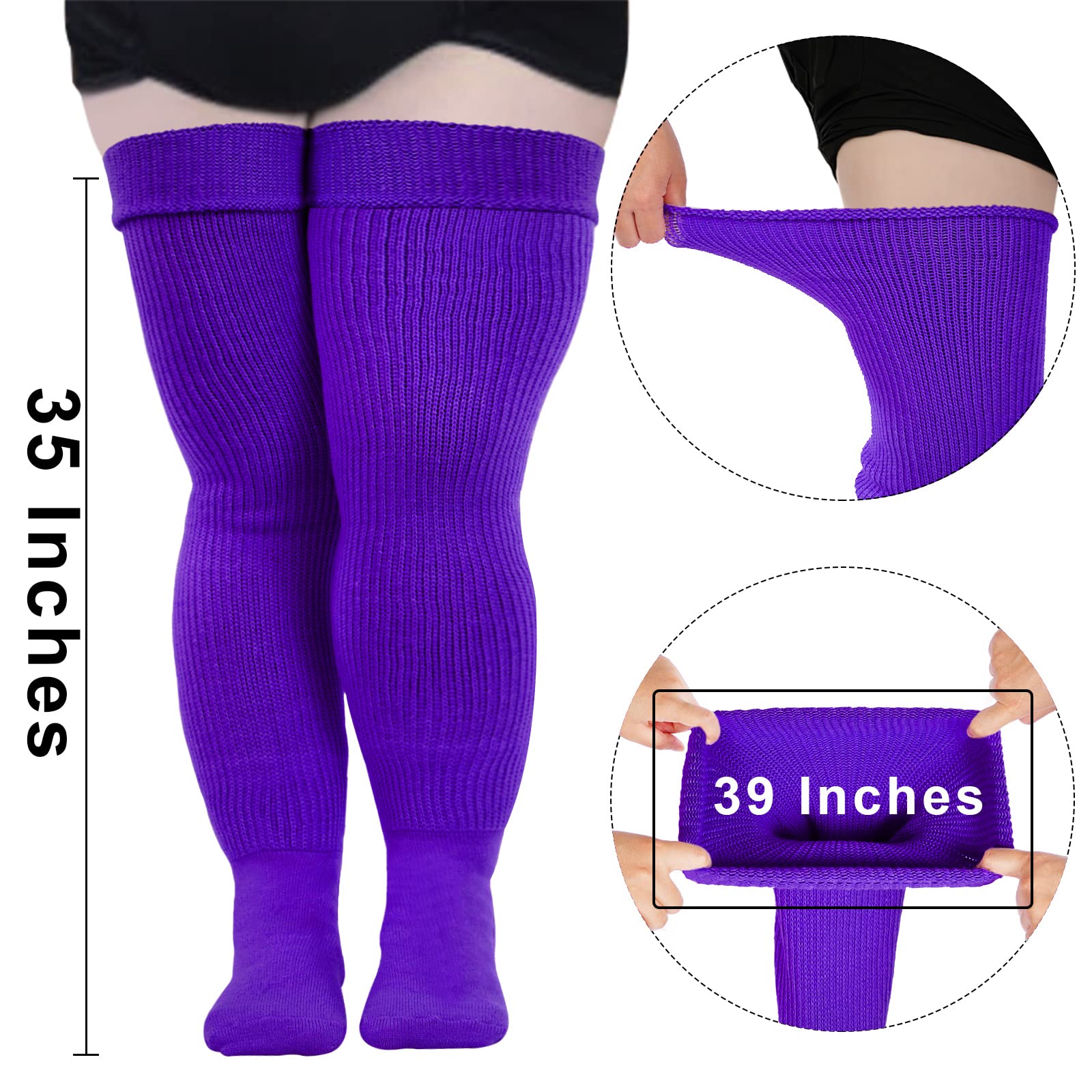 Womens Plus Size Thigh High Socks-Violet Purple - Moon Wood