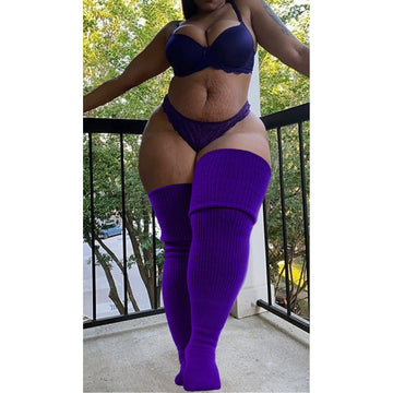 Womens Plus Size Thigh High Socks-Violet Purple
