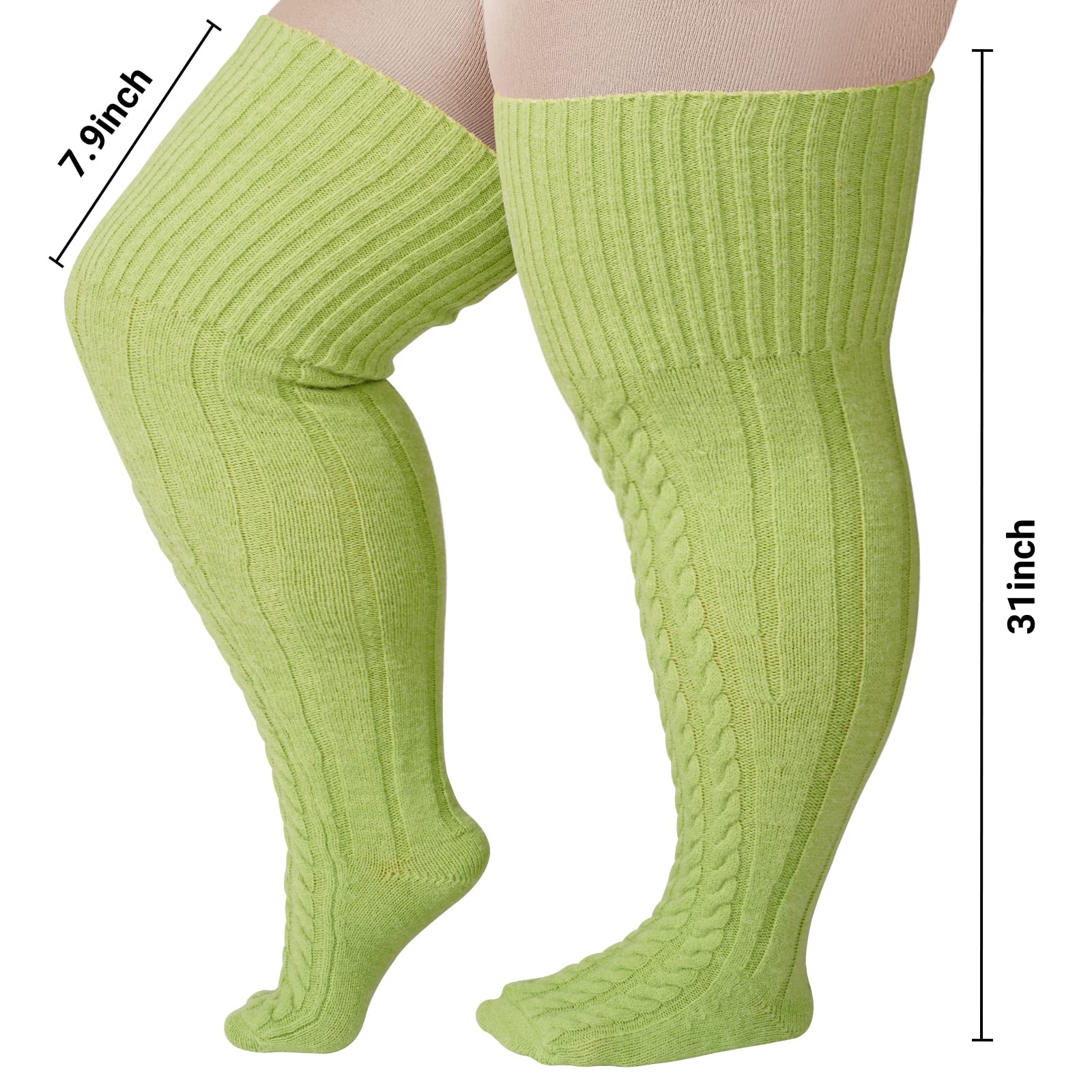 Wool Plus Size Thigh High Socks For Thick Thighs-Avocado Green - Moon Wood