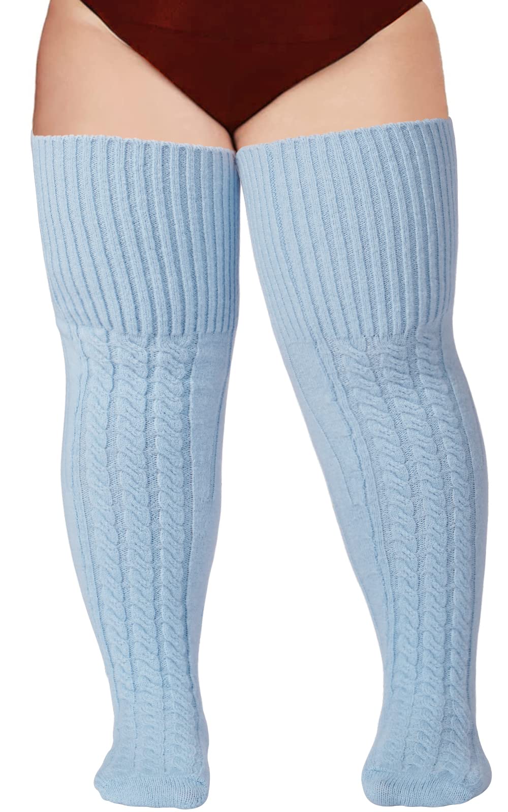 Wool Plus Size Thigh High Socks For Thick Thighs-Baby Blue - Moon Wood