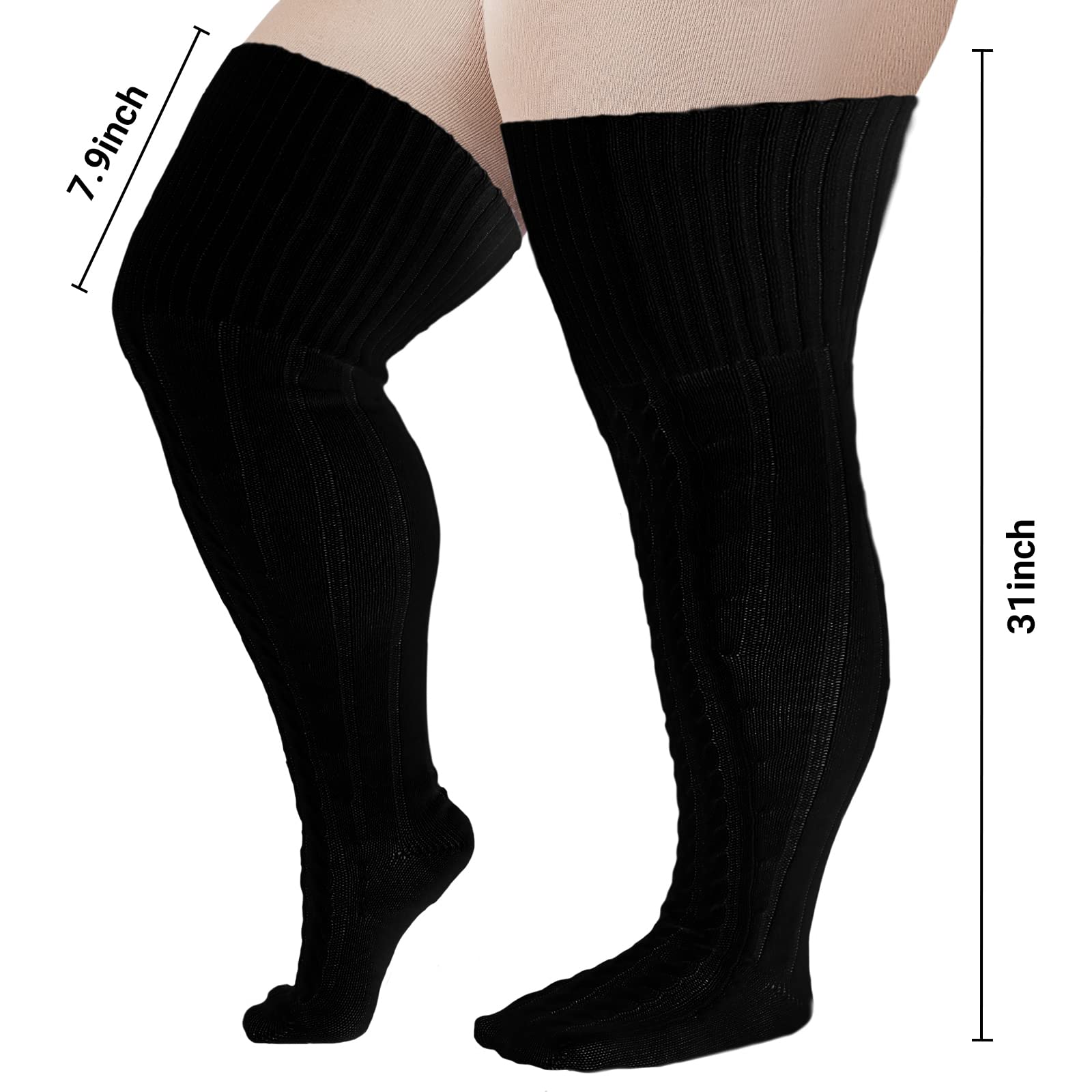 Wool Plus Size Thigh High Socks For Thick Thighs-Black