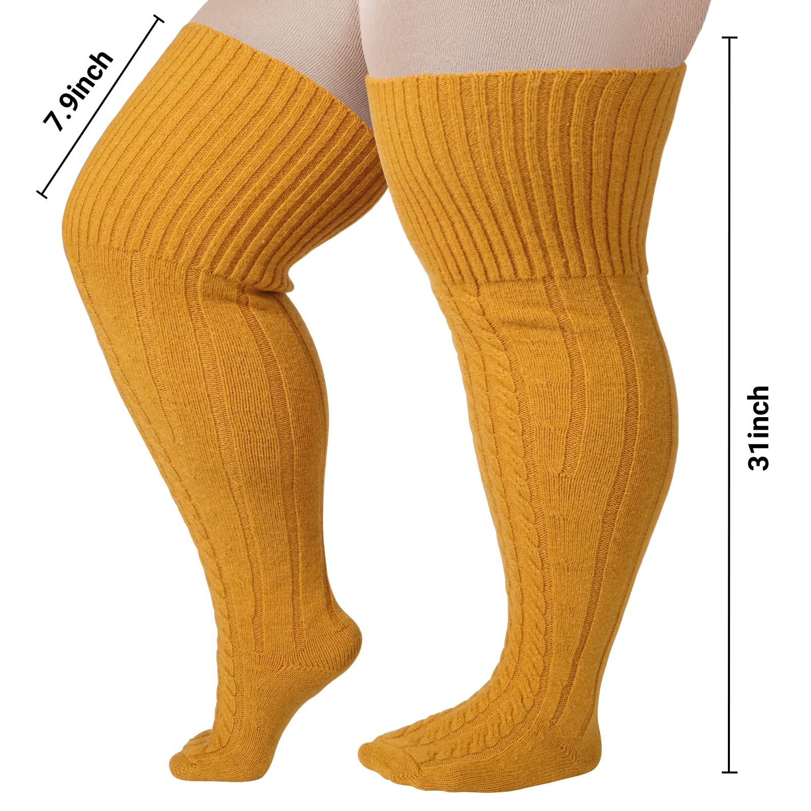 Wool Plus Size Thigh High Socks For Thick Thighs-Turmeric - Moon Wood