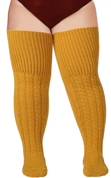 Wool Plus Size Thigh High Socks For Thick Thighs-Turmeric